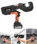 Heavy Duty Electric Hydraulic Crimping Pliers Rechargeable Cordless Cable Lug Crimper with 12 Piece Die Set for Copper and Aluminum Terminals in hand