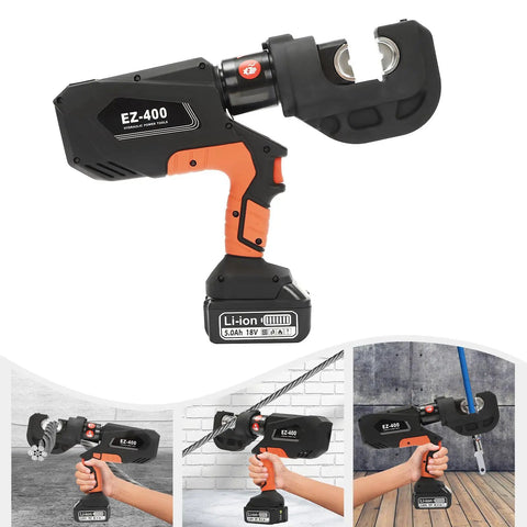 Heavy Duty Electric Hydraulic Crimping Pliers Rechargeable Cordless Cable Lug Crimper with 12 Piece Die Set for Copper and Aluminum Terminals in hand