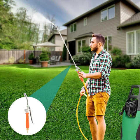 Heavy Duty 29 Inch Metal Replacement Sprayer Wand with Adjustable Nozzle, garden watering use with brass barb fittings visible