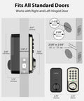 Diagram of Keyless Entry Door Lock With Keypad For Front, Bedroom, And Garage, Auto Lock, 1-Touch Motorized Locking, dimensions shown.