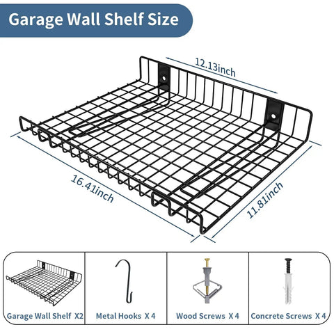 2 Pack Heavy Duty Wall Shelves For Garage And Home Mounts Steel Floating Shelves With Mesh Rack 80 Lb Total Load 40 Lb Per Shelf
