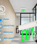 Green LED Edge Lit Emergency Exit Sign With Battery Backup No Fuss UL 924 Double Sided Rotating Acrylic Panel in office setting