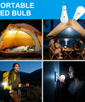 Rechargeable A19 Light Bulbs With Remote Control And USB Charging, Dimmable Battery Powered Bulbs With 3 Color Modes, used in camping tents and outdoors.