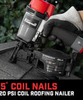 Coil Siding And Roofing Nailer For DIY Pros - Pro Grade Pneumatic 16-Degree Nail Gun in use on roof shingles