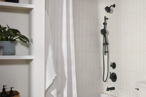 Precept Three Function Diverter Trim Kit Matte Black For Shower ADA Compliant Metal Lever Two Independent And One Shared Position Lets You Run Two Apps At Once Extends About Two And Five Eighths Inches From Wall Requires Rough In R11000