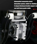 Close-up of the motor mechanism of Heavy Duty Electric Stair Climber Cart With Removable Battery for transporting heavy loads.