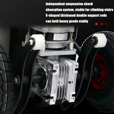 Close-up of the motor mechanism of Heavy Duty Electric Stair Climber Cart With Removable Battery for transporting heavy loads.