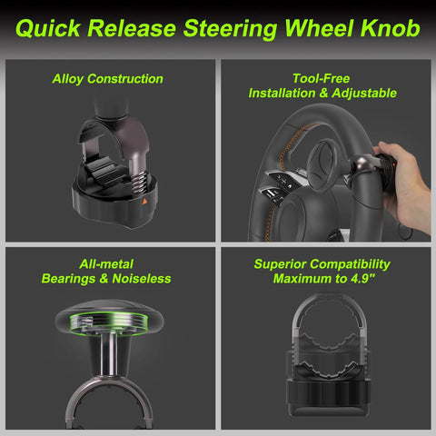Tool Free Steering Wheel Knob Spinner For 3.45 To 4.9 Inch Steering Wheels With Metal Bearing No Tools Or Screws Needed Easy Install