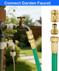 Solid Brass Garden Hose Quick Connectors Kit With Three Quarter Inch GHT Thread, Leak Free No Fuss Male And Female Fittings shown on faucet
