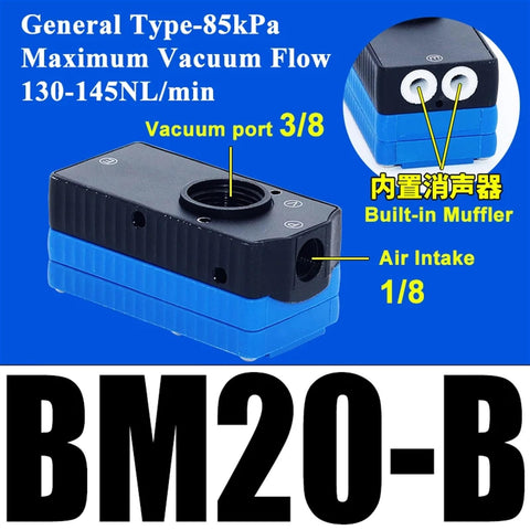 Mini Multi Stage Vacuum Generator With Pneumatic High Flow And Suction For Precision Parts Handling, Blue Color BM20 B