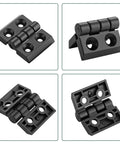 4 Piece Zinc Alloy Hinge For M4 2020 Aluminum Profile Extrusion With 180 Degree Adjustable Swing Includes 16 M4 Groove Nuts 16 M4x10 Screws And 3mm Wrench All In One Hardware Kit For Quick DIY Install, black hinge close-up