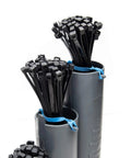 Magnetic Base Cable Tie Organizer With 250 Zip Ties And Cutter displaying black zip ties in holders