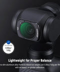 Close-up of Pro Creator ND Filter Kit With CPL For Pocket 3, Pocket 4, And Osmo Pocket Xtra Muse on camera gimbal, lightweight design.