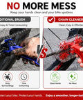 Comparison of traditional brush and Easy To Use Bike Chain Cleaner Tool With Transparent Design For Real Time Cleaning And A Quick Release Handle For Fast Install Delivers Deep Clean For Road And Mountain Bikes, featuring greasy vs clean hands.