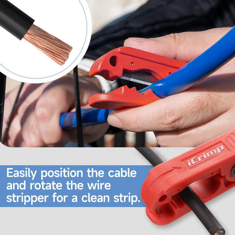 Beefy Heavy Duty Battery Cable Lug Crimp Tool Set With Built In Cutter And Interchangeable Jaws For AWG 8 To 4 0 Gauge Includes Cable Lug Crimper And Wire Stripper For Fast Reliable Auto Electrical Connections