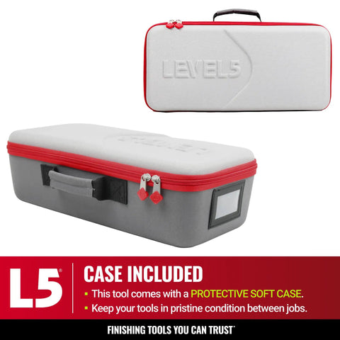 12 Inch Drywall Flat Finishing Box With Handle For Even Joint Compound Application, shown with protective case included