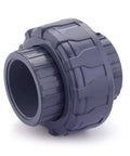 Front view of 2 Inch PVC Union Pipe Fitting Socket To Socket Schedule 80 Grey With EPDM O Ring for chemical-resistant plumbing.