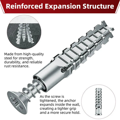 Heavy Duty Door Hinge Repair Screws With Expanding Drywall Anchors Provide A Rock Solid Grip For Loose Cabinet Hardware Fix Wobbly Doors In Minutes 50 Piece metal anchor with reinforced expansion design for secure hold