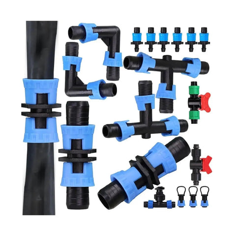 16mm Drip Tape Connectors Kit For Garden Tubing Barbed Locking Fittings Tee Elbow End Plug Shut Off Adapters Set