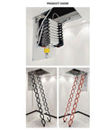 Smooth Operator Electric Attic Ladder With Rock Solid Armrests Pull Down Retractable Loft Staircase Telescoping Ceiling Hatchway Heavy Duty 70X120Cm in black and red color options, shown in open position.