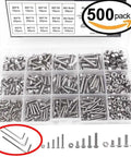 Solid 500pc Hex Socket Screw Nut Bolt Set In Black, 4mm Hardware Kit with assorted screws and nuts in a clear organizer.
