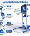 Adjustable Material Lift Winch Stacker With 500 Lb Capacity And 70 Inch Height Reach For Warehouse Or Factory Use diagram