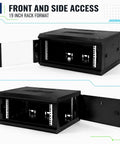 Heavy Duty Wall Mount Server Rack Cabinet With Locking Tempered Glass Door And 19 Inch Standard Layout For Network Switches Routers Patch Panels, showing front and side access.