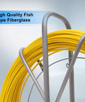 425 Ft Fiberglass Fish Tape One Quarter Inch Electrical Fishtape with Steel Wheel Stand and Yellow Tape