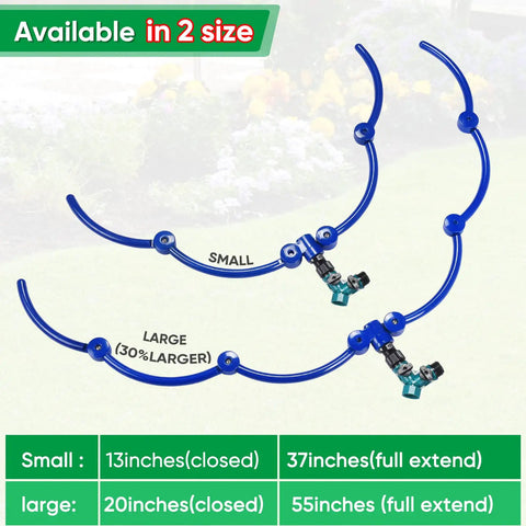 360 Degree Tree Watering Ring Kit For New Trees And Shrubs With Y Hose Splitter shown in two sizes, small and large.