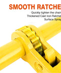 Close-up of smooth ratchet mechanism on Beefy Ratchet Load Binders Three Eighths To One Half Inch Two Pack With Grab Hooks 9200 Lbs Working Load Grade 70 80 Chain Tie Downs For Transport Towing Hauling And Flatbed Trailers.