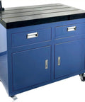 Heavy Duty Rolling Tap Machine Workbench Built Like A Tank With Smooth Universal Wheels And Handy Drawer Storage blue workstation with drawers