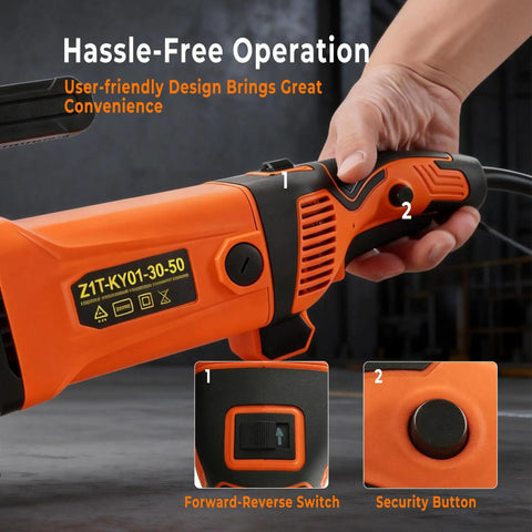 Close-up of handle and controls on Heavy Duty Electric Pipe Threader Kit With 2300W Copper Motor, 120V Handheld Threading Machine