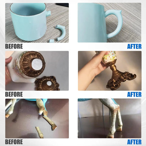 5 Minute Quick Cure Epoxy Glue For Tile Metal Ceramics Plastic And Wood Diy Friendly repair results on mug, vase, figurine leg.