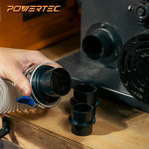 Person connecting 4 In 1 Modular Step Dust Collector Hose Adapters Kit For Shop Vac Versatile Fittings to a dust collector unit.