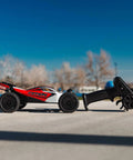 Side view of GROM 4x4 Smart Small Scale RC Buggy RTR With Battery And Smart Charger Red White High Traction All Terrain Electric RC Car