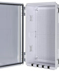 Hella Tough ABS Electrical Junction Box With Ventilated Channels And Cable Grommets Straight Up IP65 Weatherproof Enclosure open view