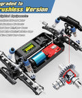 Inner mechanics of 1/18 Scale Brushless RC Car 4WD Off Road Monster Truck With Dope Top Speed Up To 30 MPH, battery and gears visible