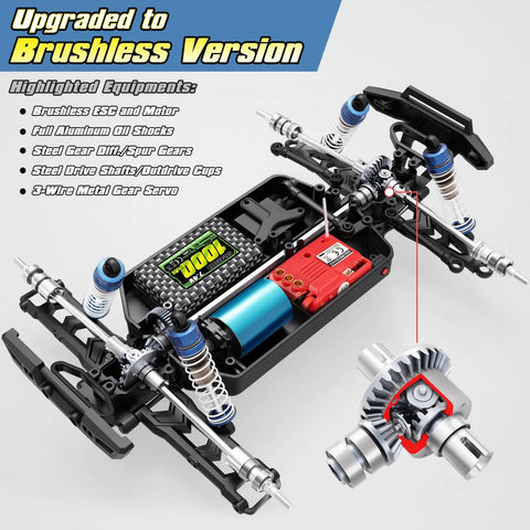 Inner mechanics of 1/18 Scale Brushless RC Car 4WD Off Road Monster Truck With Dope Top Speed Up To 30 MPH, battery and gears visible