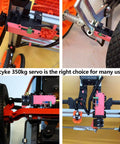 Beefy Torque RC Servo 350 Kg Cm Digital Full Metal Gear 360 Degrees installed on RC car wheels, showcasing versatility and power.