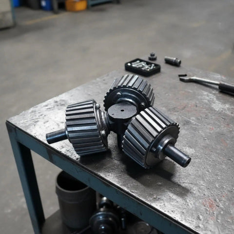 Heavy Duty Machine Roller Replacement Featuring Triple Wheels And Solid Core built tough, designed for industrial feed machinery.