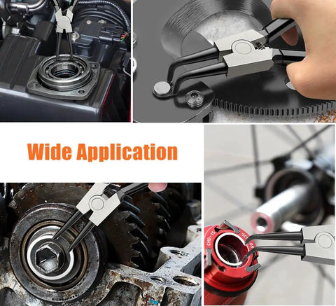7 Inch Snap Ring Pliers Set With 3 64th Inch Tip Internal And External Circlip Pliers Kit Straight And Bent Jaw in use on machinery