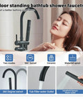 Dope Matte Black Freestanding Tub Filler Faucet With Shower And Handheld Sprayer Two Handle Floor Mount Stand Mixer