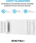 12 Pack Commercial LED Emergency Light With Dual Heads Hardwired Battery Backup For Power Outages shown with UL certification and warranty details.