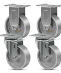 Beefy 4 Inch Cast Iron Caster Wheels Set Of 4, Industrial Metal Casters With Semi-Steel Build, 1600 Lb Capacity, 2 Swivel, 2 Rigid