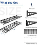 Two Pack 1x4 Foot Wall Shelf Garage Storage Rack Wall Mounted Floating Shelves Black Classic Series Heavy Duty Steel Construction Supports Up To 300 Lbs Total For Garage Pantry Kitchen Organization, 1x4 ft wire grid kit