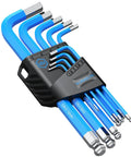Blue 9 Piece Hex Key Set With Allen Wrenches One Point Five To Ten Mm Metric Long Ball End Flat End L Key CrV And S2 Steel