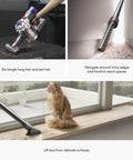 V8 Plus Cordless Vacuum Cleaner for Hard Floors and Carpets detangling pet hair, cleaning edges, and lifting dust near a window.