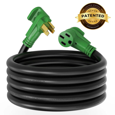 Extra Heavy Duty 50 Amp RV Extension Cord 25 Foot Length Featuring Hella Tough Build And Badass UV Resistant Design for EV use.