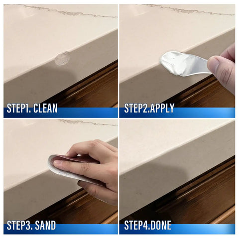 Step-by-step use of DIY Friendly Traceless Clear Epoxy Countertop Repair Kit For Granite Marble And Stone Surfaces Fix Up Edge Chips Cracks And Holes With Color Matching Formula That Always Stays Transparent No Yellowing 59ml