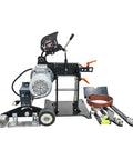 Shop Ready Variable Speed Belt Grinder And Sander Chassis with 220V motor, includes adjustable belt and tools for metalworking.
